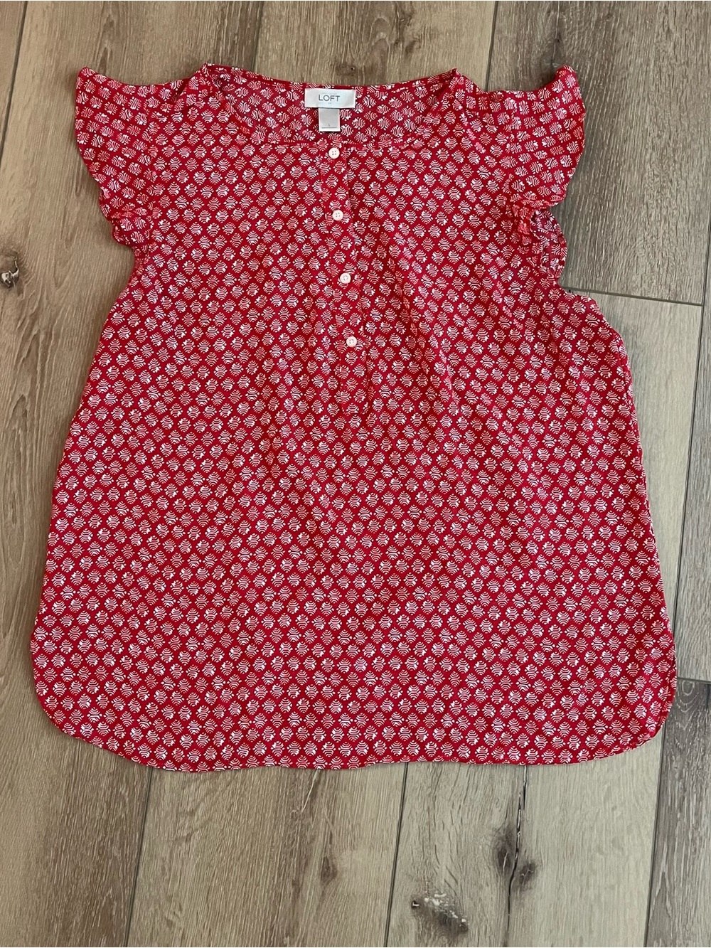 LOFT Women’s Red Printed Flutter Sleeve Blouse